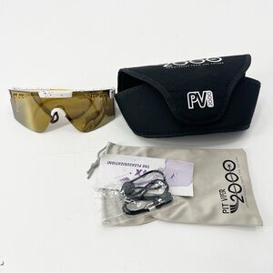 Pit Viper 2000’s Baseball Sunglasses White Yellow Carrying Case